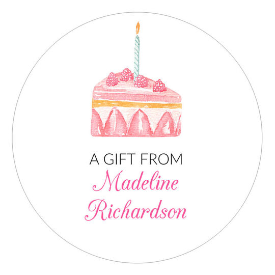 Watercolor Cake Slice Round Gift Stickers